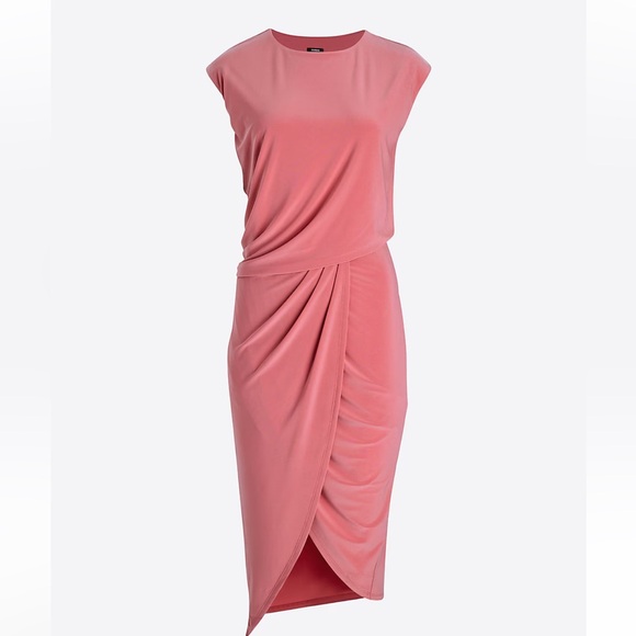 crew neck cap sleeve ruched draped midi sheath dress Express | Dresses | Crew Neck Cap Sleeve Ruched Draped Midi Sheath Dress